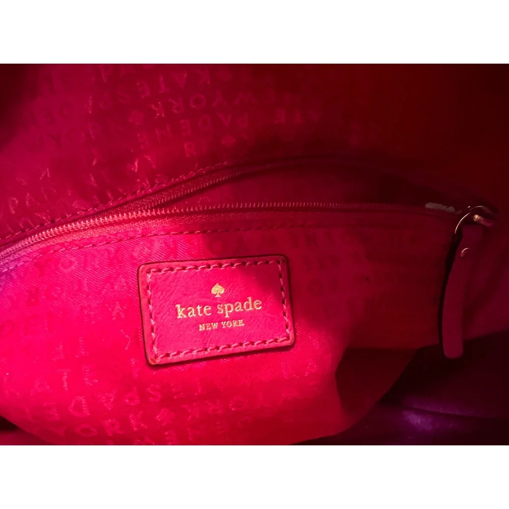 Kate Spade New York Spade‎ Logo Tote Bag Tan Pink Leather Trim Shoulder Bag